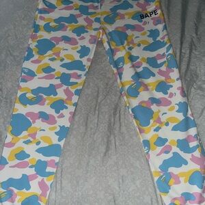 Bape Kids White Camo Leggings with Blue, Pink & Yellow Accents